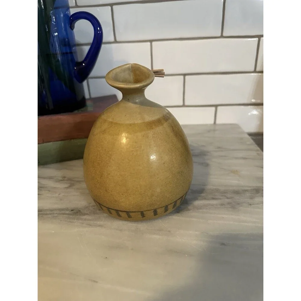 Michael Schlyer Flat Earth Studio Pottery 3 Warriors Vase Vintage Cabincore